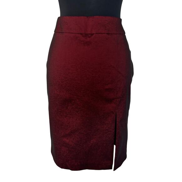Cache Cranberry Metallic Sheen 9" Slit Evening Day Pencil Skirt Stretch $118 NWT - Picture 9 of 9